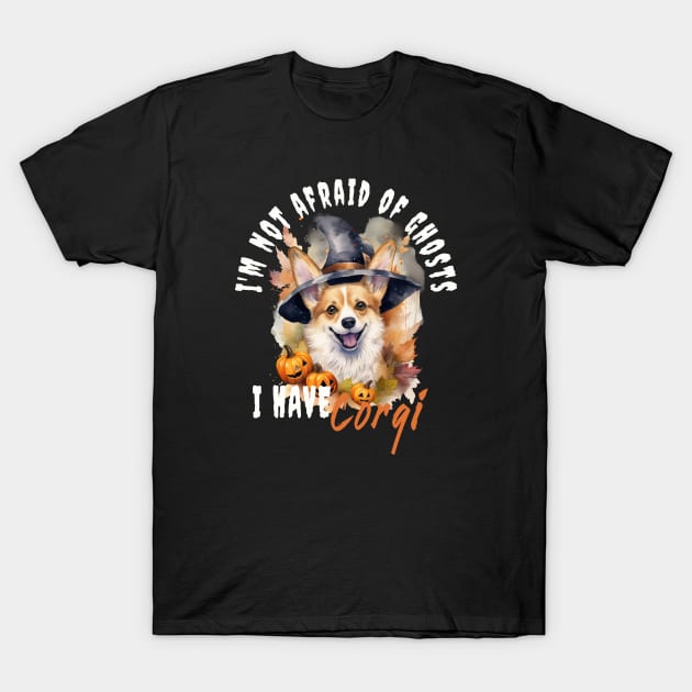 Corgi Dog Ghost Guardian Vintage Halloween Funny T-Shirt by Sniffist Gang